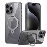 For iPhone 15 Pro Max Transparent MagSafe Magnetic Rotating Ring Holder Phone Case(Grey)