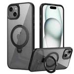 For iPhone 15 Plus Transparent MagSafe Magnetic Rotating Ring Holder Phone Case(Black)