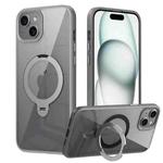 For iPhone 15 Plus Transparent MagSafe Magnetic Rotating Ring Holder Phone Case(Grey)