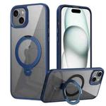 For iPhone 15 Plus Transparent MagSafe Magnetic Rotating Ring Holder Phone Case(Blue)