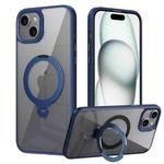 For iPhone 15 Transparent MagSafe Magnetic Rotating Ring Holder Phone Case(Blue)