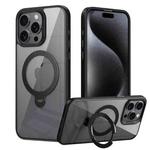 For iPhone 14 Pro Transparent MagSafe Magnetic Rotating Ring Holder Phone Case(Black)