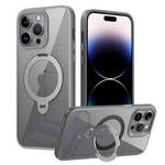 For iPhone 13 Pro Max Transparent MagSafe Magnetic Rotating Ring Holder Phone Case(Grey)