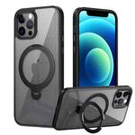 For iPhone 12 Pro Max Transparent MagSafe Magnetic Rotating Ring Holder Phone Case(Black)