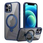 For iPhone 12 Pro Max Transparent MagSafe Magnetic Rotating Ring Holder Phone Case(Blue)