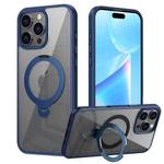 For iPhone 16 Pro Max Transparent MagSafe Magnetic Rotating Ring Holder Phone Case(Blue)