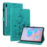 For Samsung Galaxy Tab S6 SM-T860 / SM-T865 Lily Embossed Leather Tablet Case with Pen(Green)