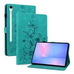For Samsung Galaxy Tab S10 FE+ Lily Embossed Leather Tablet Case with Pen(Green)