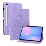 For Samsung Galaxy Tab S10 FE+ Lily Embossed Leather Tablet Case with Pen(Purple)