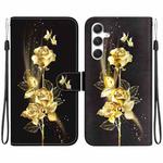 For Samsung Galaxy S25+ 5G Crystal Texture Colored Drawing Leather Phone Case(Gold Butterfly Rose)