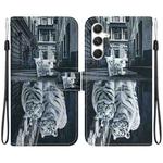For Samsung Galaxy S25+ 5G Crystal Texture Colored Drawing Leather Phone Case(Cat Tiger Reflection)