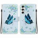 For Samsung Galaxy S25+ 5G Crystal Texture Colored Drawing Leather Phone Case(Blue Pansies)
