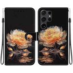 For Samsung Galaxy S25 Ultra 5G Crystal Texture Colored Drawing Leather Phone Case(Gold Peony)