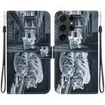 For Samsung Galaxy S25 Ultra 5G Crystal Texture Colored Drawing Leather Phone Case(Cat Tiger Reflection)