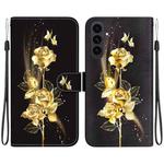 For Samsung Galaxy S25 FE 5G Crystal Texture Colored Drawing Leather Phone Case(Gold Butterfly Rose)