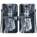 For Samsung Galaxy S25 FE 5G Crystal Texture Colored Drawing Leather Phone Case(Cat Tiger Reflection)