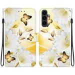 For Samsung Galaxy S25 FE 5G Crystal Texture Colored Drawing Leather Phone Case(Gold Butterfly Epiphyllum)