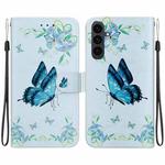For Samsung Galaxy S25 FE 5G Crystal Texture Colored Drawing Leather Phone Case(Blue Pansies)