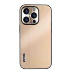 For iPhone 14 Pro Max PC Hybrid Aluminum Alloy Brushed Shockproof Phone Case(Gold)