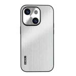 For iPhone 15 PC Hybrid Aluminum Alloy Brushed Shockproof Phone Case(Silver)