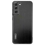 For Samsung Galaxy S21 5G PC Hybrid Aluminum Alloy Brushed Shockproof Phone Case(Black)