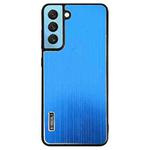 For Samsung Galaxy S21 5G PC Hybrid Aluminum Alloy Brushed Shockproof Phone Case(Blue)