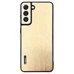 For Samsung Galaxy S23 5G PC Hybrid Aluminum Alloy Brushed Shockproof Phone Case(Gold)