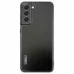 For Samsung Galaxy S21 FE 5G PC Hybrid Aluminum Alloy Brushed Shockproof Phone Case(Black)