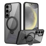 For Samsung Galaxy S23+ 5G Transparent MagSafe Magnetic Rotating Ring Holder Phone Case(Black)