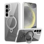 For Samsung Galaxy S24 5G Transparent MagSafe Magnetic Rotating Ring Holder Phone Case(White)