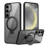 For Samsung Galaxy S24+ 5G Transparent MagSafe Magnetic Rotating Ring Holder Phone Case(Black)