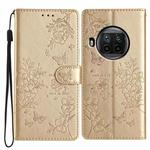 For Xiaomi Mi 10T Lite 5G Butterflies and Flowers Leather Phone Case(Gold)