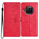 For Xiaomi Mi 10T Lite 5G Butterflies and Flowers Leather Phone Case(Red)