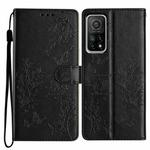 For Xiaomi Mi 10T 5G Butterflies and Flowers Leather Phone Case(Black)