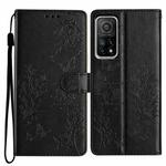 For Xiaomi Mi 10T Pro 5G Butterflies and Flowers Leather Phone Case(Black)