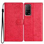 For Xiaomi Mi 10T Pro 5G Butterflies and Flowers Leather Phone Case(Red)