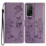 For Xiaomi Mi 10T Pro 5G Butterflies and Flowers Leather Phone Case(Purple)