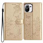 For Xiaomi Mi 11 Lite Butterflies and Flowers Leather Phone Case(Gold)