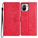 For Xiaomi Mi 11 Lite Butterflies and Flowers Leather Phone Case(Red)