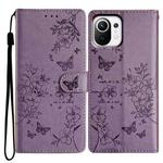 For Xiaomi Mi 11 Lite Butterflies and Flowers Leather Phone Case(Purple)