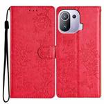 For Xiaomi Mi 11 Pro Butterflies and Flowers Leather Phone Case(Red)