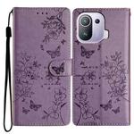 For Xiaomi Mi 11 Pro Butterflies and Flowers Leather Phone Case(Purple)