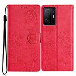 For Xiaomi 11T / 11T Pro Butterflies and Flowers Leather Phone Case(Red)