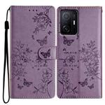 For Xiaomi 11T / 11T Pro Butterflies and Flowers Leather Phone Case(Purple)