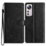 For Xiaomi 12 Lite Butterflies and Flowers Leather Phone Case(Black)