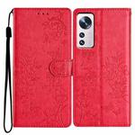 For Xiaomi 12 Lite Butterflies and Flowers Leather Phone Case(Red)