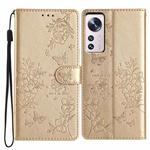 For Xiaomi 12 Pro Butterflies and Flowers Leather Phone Case(Gold)