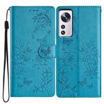 For Xiaomi 12 Pro Butterflies and Flowers Leather Phone Case(Blue)