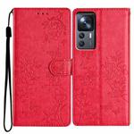 For Xiaomi 12T / 12T Pro Butterflies and Flowers Leather Phone Case(Red)