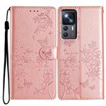 For Xiaomi 12T / 12T Pro Butterflies and Flowers Leather Phone Case(Rose Gold)
